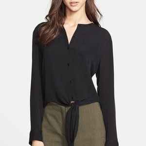 Theory Kevin Silk Navy Tie Front Blouse Medium